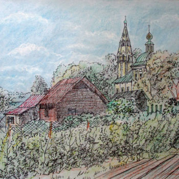 Pintura intitulada "Tutaev. View of St.…" por Tatyana Petrova-Latysheva, Obras de arte originais, Pastel