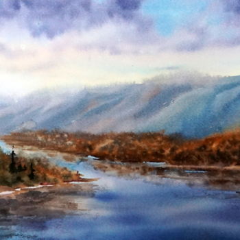 Painting titled "North River" by Tatyana Pustovit, Original Artwork, Watercolor
