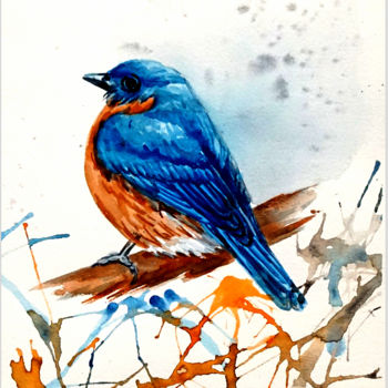 Peinture intitulée "Tit Bird Painting O…" par Tatyana Pustovit, Œuvre d'art originale, Aquarelle