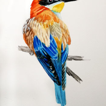 Disegno intitolato "Bright bird squint" da Tatyana Pustovit, Opera d'arte originale, Acquarello