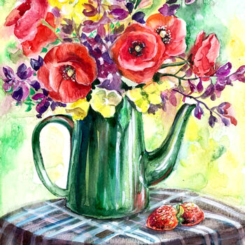 Картина под названием "Poppies Painting Fl…" - Tatyana Ustyantseva, Подлинное произведение искусства, Акварель