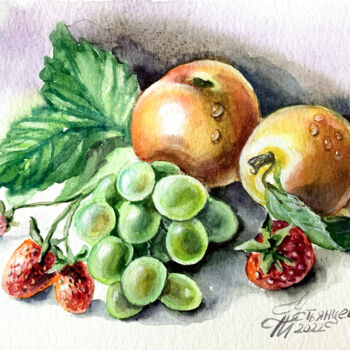 Peinture intitulée "fruit painting wate…" par Tatyana Ustyantseva, Œuvre d'art originale, Aquarelle