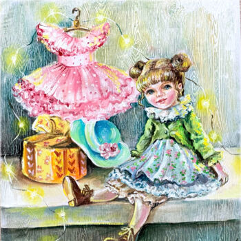 Картина под названием "Doll painting" - Tatyana Ustyantseva, Подлинное произведение искусства, Масло