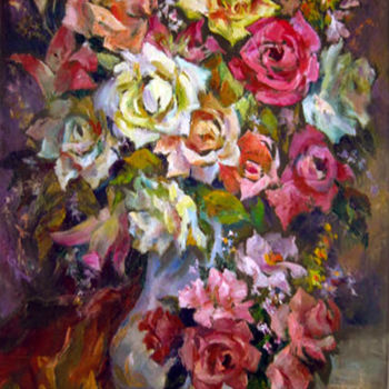 Painting titled "Roses" by Tatyana Voronin, Original Artwork, Oil