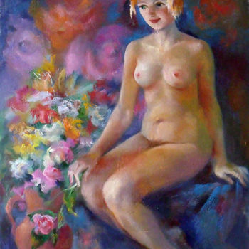 Painting titled "Flowers from Darling" by Tatyana Voronin, Original Artwork, Oil