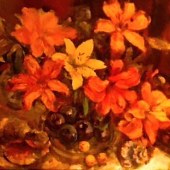 Peinture intitulée "Красные лилии" par Tatyana Zakharova, Œuvre d'art originale, Huile