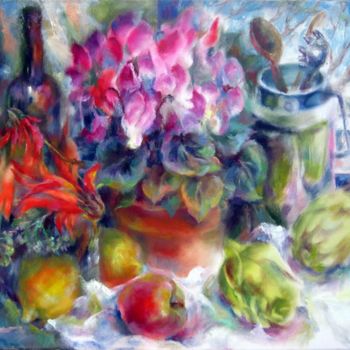 Painting titled "Still-life with a t…" by Tatyana Berestov, Original Artwork, Oil