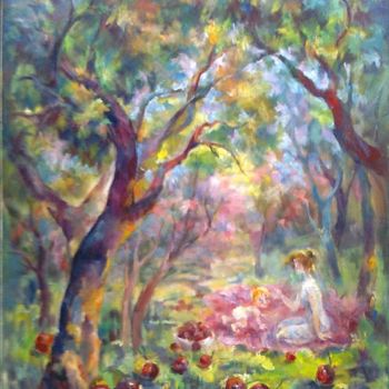 Painting titled "Island of ripe cher…" by Tatyana Berestov, Original Artwork, Oil