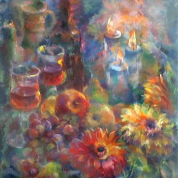 Ζωγραφική με τίτλο "With Candles" από Tatyana Berestov, Αυθεντικά έργα τέχνης, Λάδι