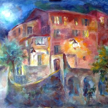 Painting titled "Night over the city" by Tatyana Berestov, Original Artwork, Oil