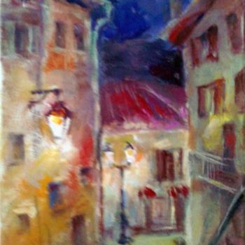 Pintura intitulada "Night,Streen, Lamp" por Tatyana Berestov, Obras de arte originais, Óleo
