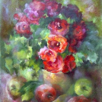 Painting titled "Red Flower" by Tatyana Berestov, Original Artwork, Oil
