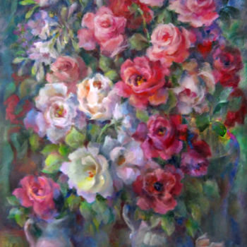 Painting titled "Evening Roses" by Tatyana Berestov, Original Artwork, Oil