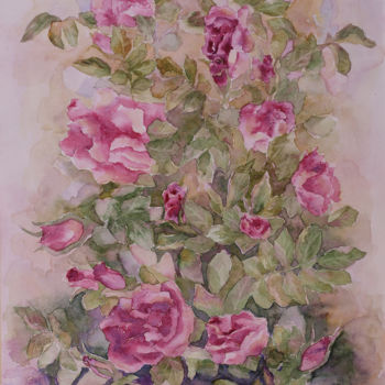Картина под названием "Розы шиповника расп…" - Tatyana Sannikova, Подлинное произведение искусства, Акварель
