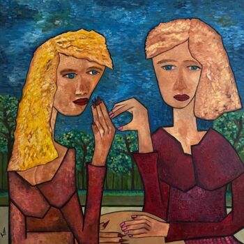 Peinture intitulée "“Gossip Conversatio…" par Tau, Œuvre d'art originale, Huile