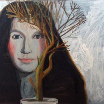 Pittura intitolato "Портрет с деревом" da Anna Kalugina, Opera d'arte originale, Tempera