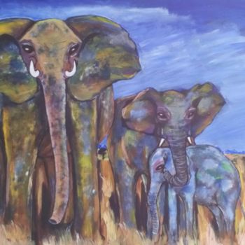 Painting titled "Elephants img-20170…" by Tawengwa Magada, Original Artwork, Acrylic