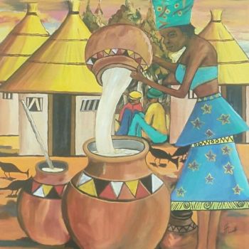 Painting titled "african tradition" by Tawengwa Magada, Original Artwork, Oil