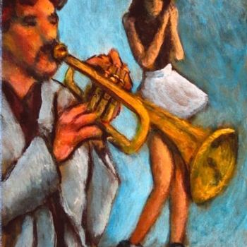 Pintura titulada "horn-of-blues-calli…" por Tawes, Obra de arte original, Acrílico