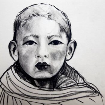 Drawing titled "Niño" by Tay Aguilar, Original Artwork, Conté