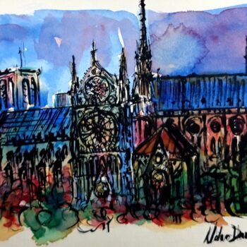 Painting titled "Notre-Dame de París" by Tay Aguilar, Original Artwork, Watercolor