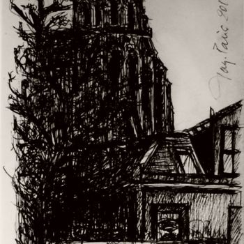 Dessin intitulée "Una calle de París…" par Tay Aguilar, Œuvre d'art originale, Encre