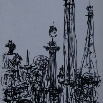 Disegno intitolato "Plaza de la Concord…" da Tay Aguilar, Opera d'arte originale, Inchiostro