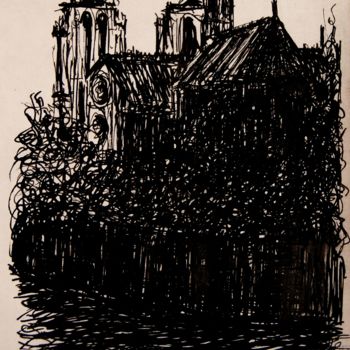 Desenho intitulada "Notre-Dame desde el…" por Tay Aguilar, Obras de arte originais, Tinta