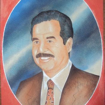 Peinture intitulée "البطل صدام حسين" par Tayeb Lachleg, Œuvre d'art originale, Autre