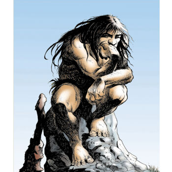 Artes digitais intitulada "Caveman Thinker" por Tayyar Özkan, Obras de arte originais, Trabalho Digital 2D