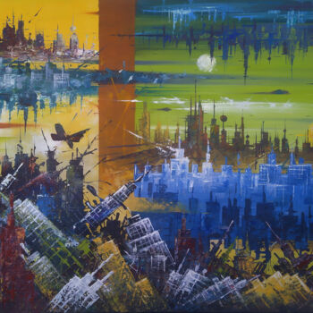 Pittura intitolato "Cities" da Tayyar Özkan, Opera d'arte originale, Acrilico