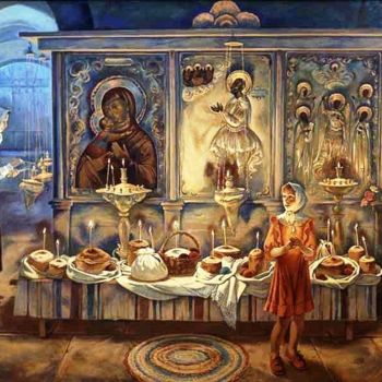 Ζωγραφική με τίτλο "Easter in the Great…" από Viktor Bychkov, Αυθεντικά έργα τέχνης, Λάδι