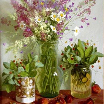 Pintura titulada "Fleurs sauvages" por Viktor Bychkov, Obra de arte original, Oleo