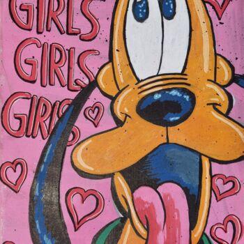 Painting titled "Pluto And The 3 Gir…" by Tb, Original Artwork, Acrylic
