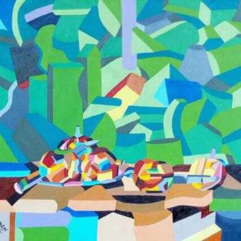 Malarstwo zatytułowany „Le désert sur table” autorstwa Forest Tchantchui Tchoualong, Oryginalna praca, Olej