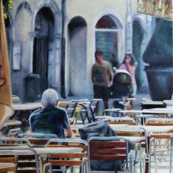 Painting titled "Café place saint lé…" by Tchk, Original Artwork, Oil