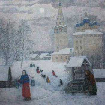 Painting titled "Русская зима" by Vladimir Telin, Original Artwork