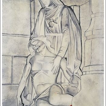 Painting titled "La Pietà" by Sophie Tellier, Original Artwork, Watercolor