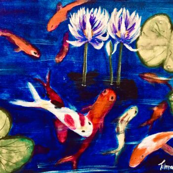 Painting titled "Q-308-Fishers and N…" by Telma Weber, Original Artwork, Acrylic Mounted on Wood Stretcher frame