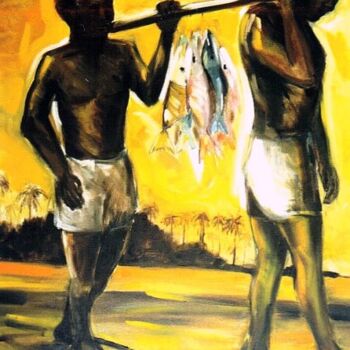 Painting titled "PESCADORES" by Telma Weber, Original Artwork, Oil
