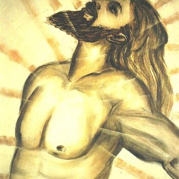 Painting titled "JESUS" by Telma Weber, Original Artwork, Ink Mounted on Wood Stretcher frame