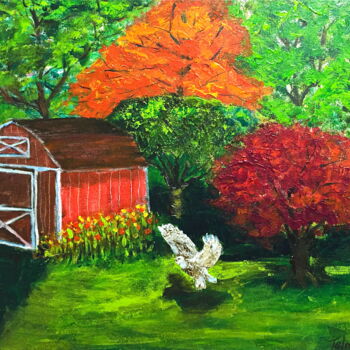 Painting titled "Q- 292- Backyard" by Telma Weber, Original Artwork, Acrylic