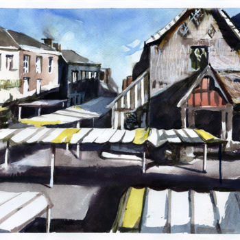 Pintura intitulada "Honfleur" por Olga Miasnikova (agll), Obras de arte originais, Aquarela