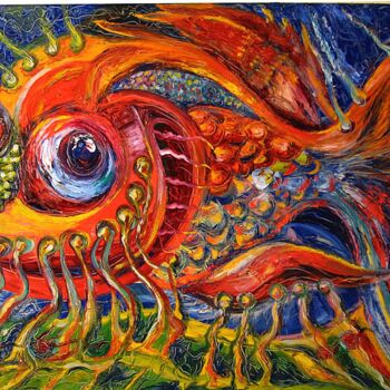「Golden fish」というタイトルの絵画 Temo Dによって, オリジナルのアートワーク, オイル