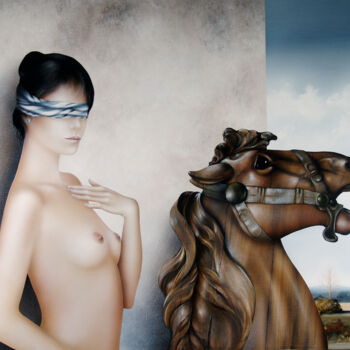 Painting titled ""Le cheval de confi…" by Tenurb-Geneau, Original Artwork, Acrylic Mounted on Wood Stretcher frame