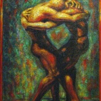Pittura intitolato "abbraccio imperfetto" da Loreta Teodorova, Opera d'arte originale, Olio
