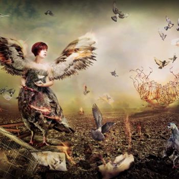 Digitale Kunst mit dem Titel "Bird" von Loreta Teodorova, Original-Kunstwerk, Fotomontage