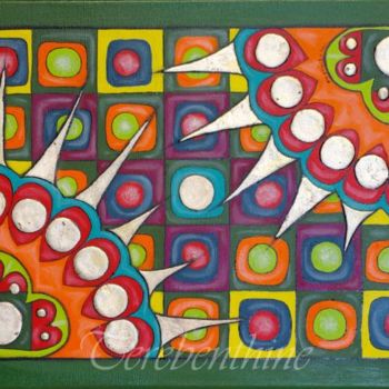 Malarstwo zatytułowany „Atomes crochus” autorstwa Térébenthine, Oryginalna praca, Olej Zamontowany na Drewniana rama noszy