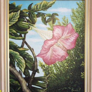 Peinture intitulée "Datura rose" par Térégia, Œuvre d'art originale