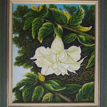 Peinture intitulée "Datura blanc double" par Térégia, Œuvre d'art originale